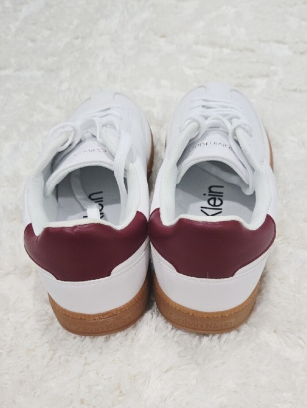 Calvin Klein Women’s White Burgundy Sneakers Size 11 M Casual Lace Up Shoes - Picture 4 of 6